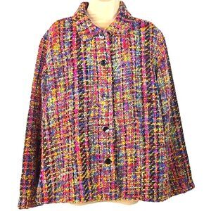 Chicos Multicolor Chenille Tweed Button-Front Jacket Size 16 Bright Warm Classic